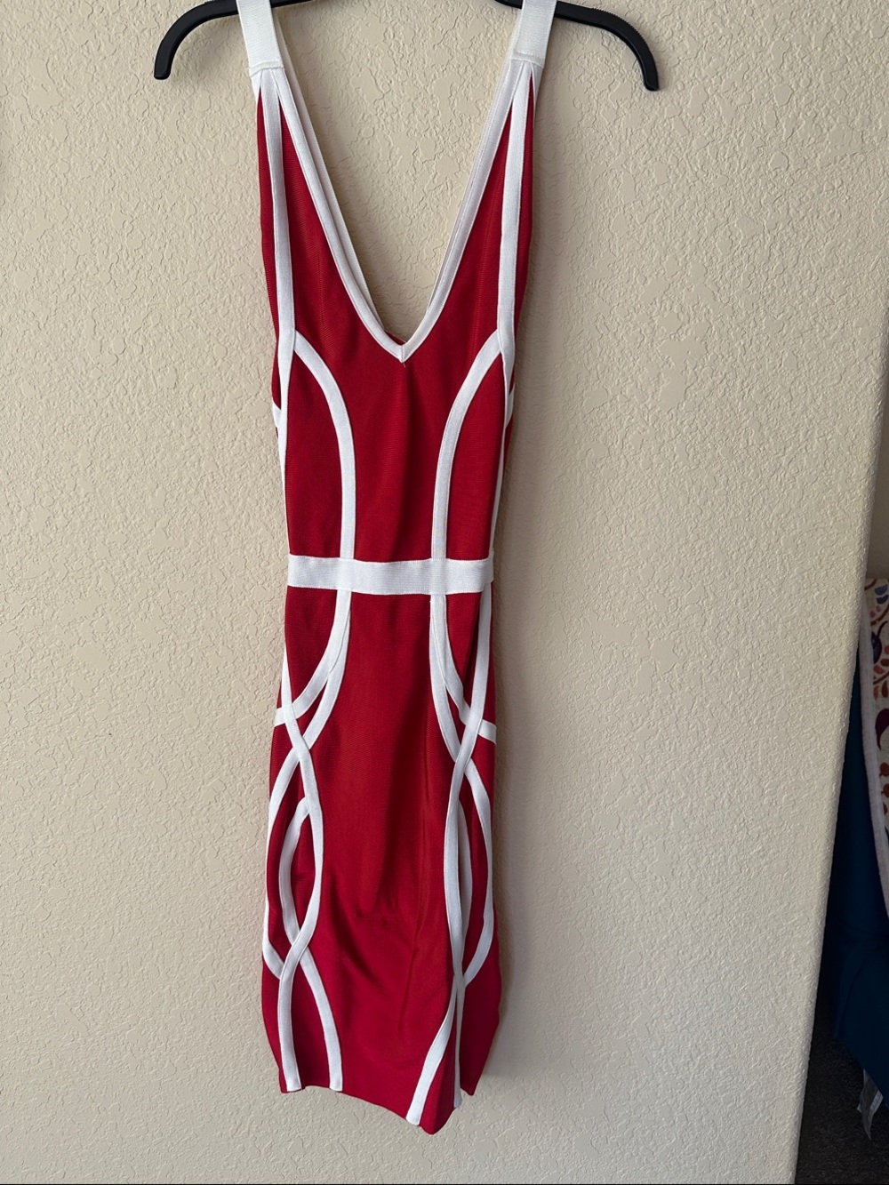 Red Bodycon Dress with White Contrast Piping